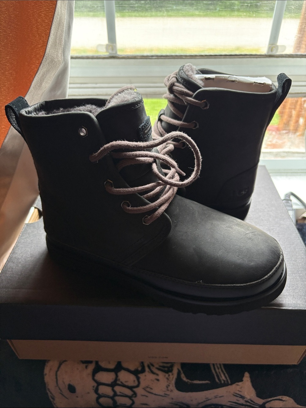 Kids Black Lace-Up UGG Winter Boots